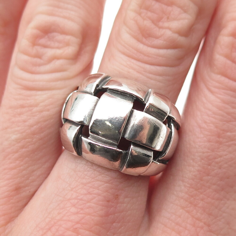 CHATEAU D'ARGENT 925 Sterling Silver Vintage Woven Dome Oxidized Ring Size 7